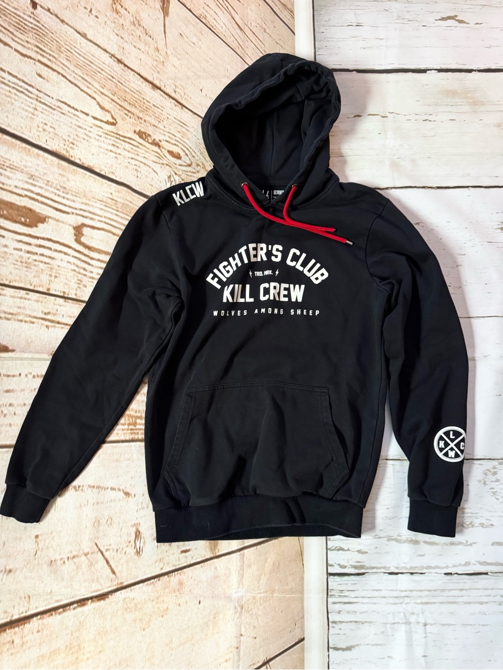 Kill Crew Black Hoodie with Red Drawcords and White Chest Logo EUC